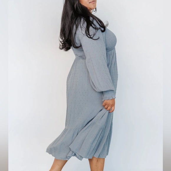 Baltic Born Lainey Smocked Dotted Midi Dress - Dusty Blue - Picture 4 of 10